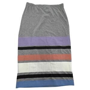 ASOS Skirt Womens US 8 UK 12 Gray Multicolor Striped Stretch Pull On Casual Midi